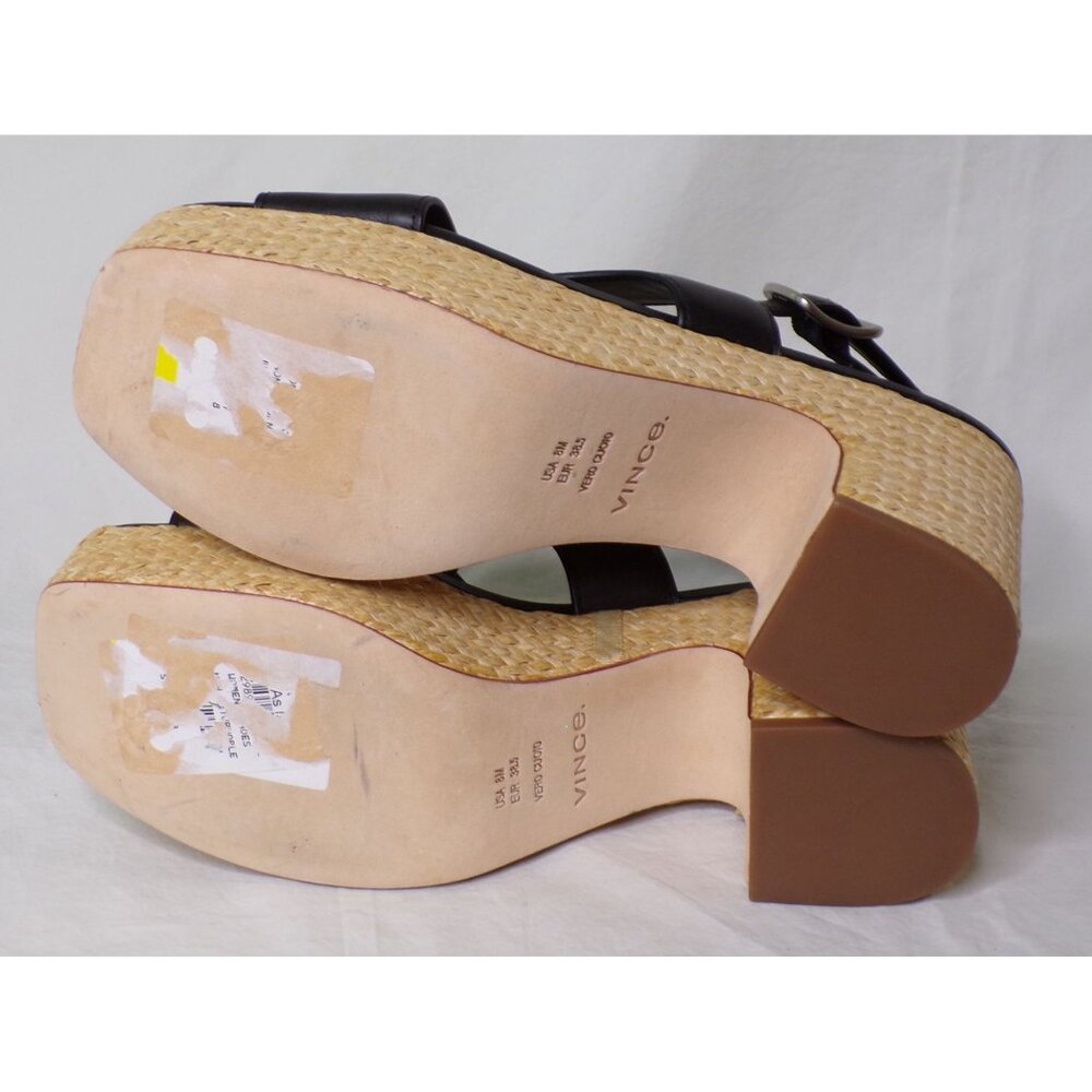 🆕VINCE Clementina Platform Raffia Heel Sandal Shoe Leather 8 Black - Picture 10 of 10